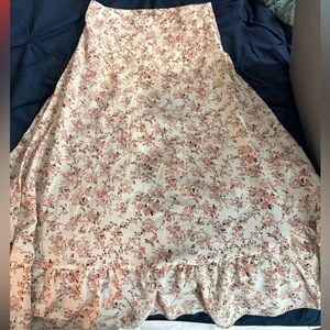 SHEIN Cream Maxi Skirt with Pink Floral Print